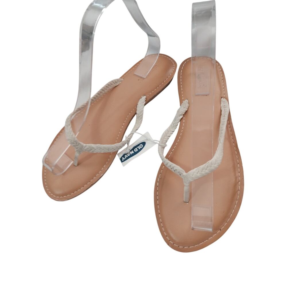 NWT! OLD NAVY! GRAYISH WHITE VEGAN SUEDE LEATHER BRAIDED T-STRAP SANDALS! SZ 8M